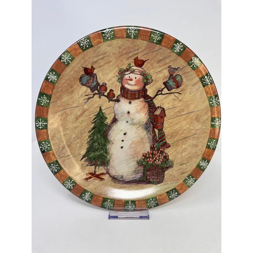 Vintage Susan Winget Country Snowman 1998 Winter Holiday Set of 4 Plates 10.5